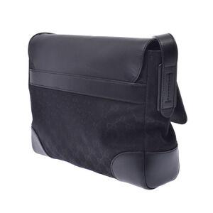 Gucci Calfskin Leather Messenger Bag Black Canvas GG